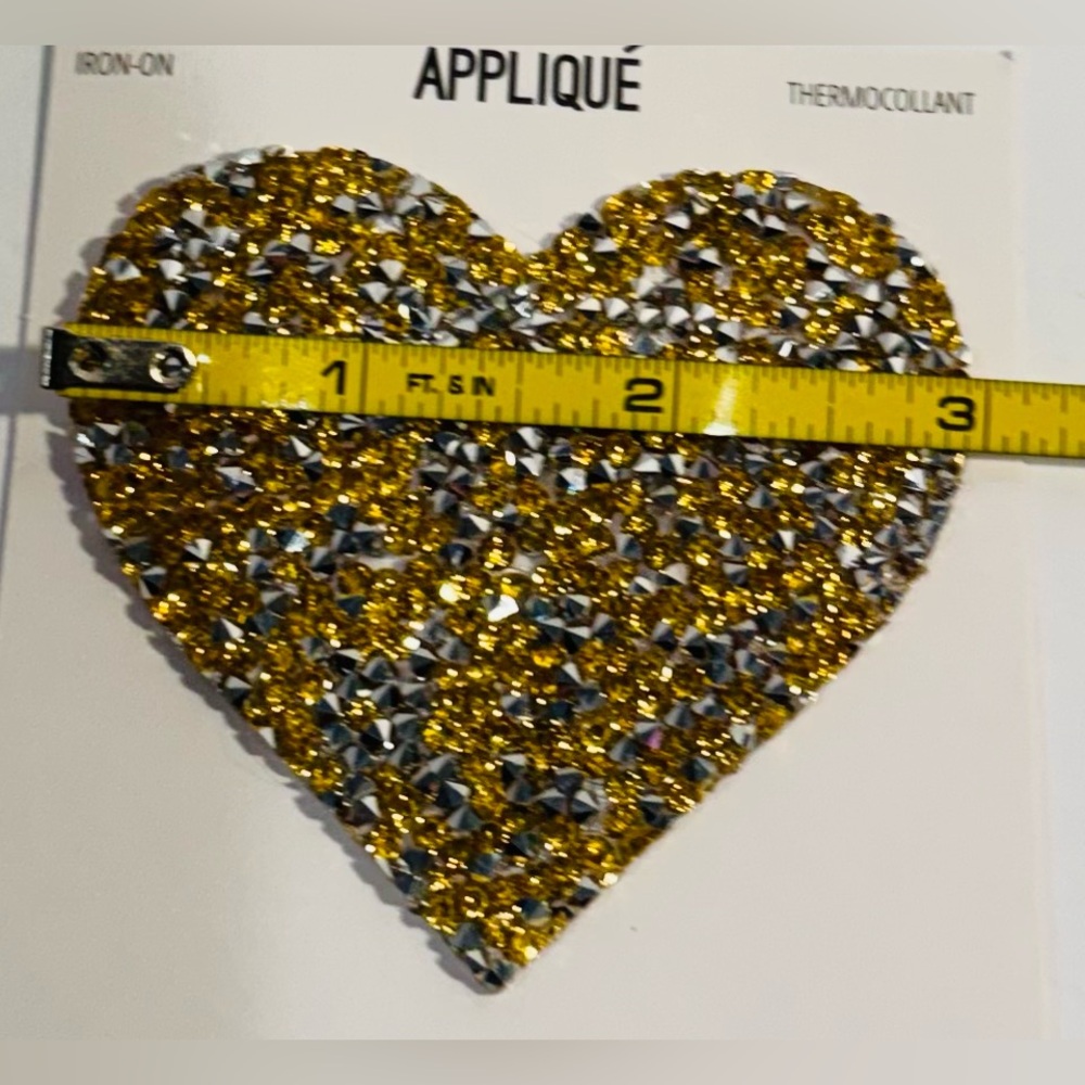 Iron-On Patch Gold and Silver Heart Appliqué NWT - Picture 6 of 9